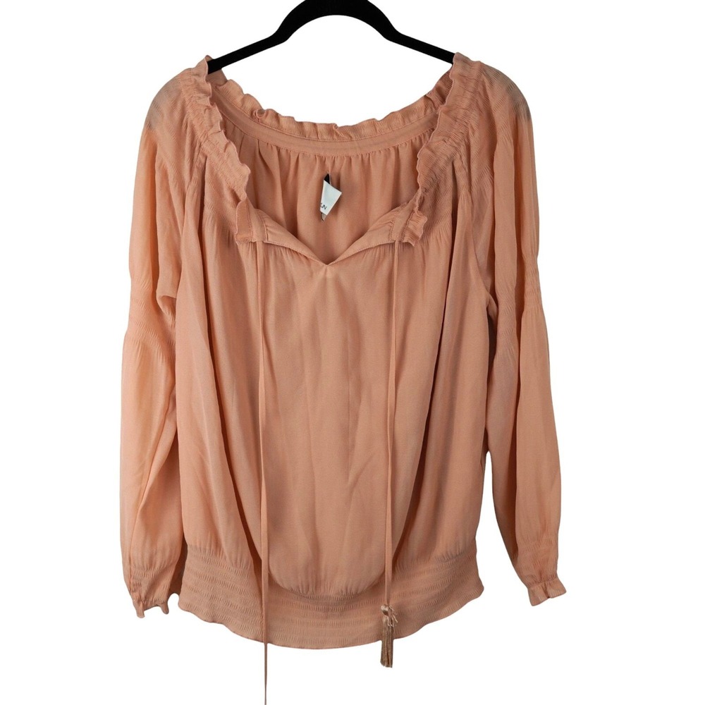 Revolve Greylin Womens L Popover Peasant Semi Sheer Blouse Blush